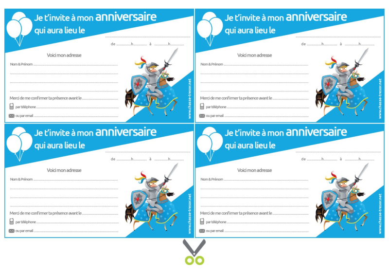 Invitations à imprimer pour anniversaire Chevaliers - chasseOtresor