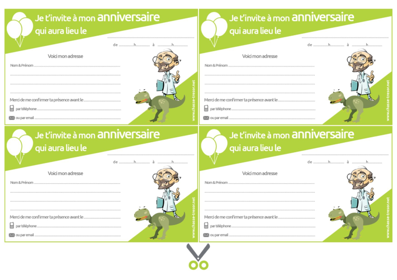 8 cartes d'invitation dinosaure - Anniversaire dinosaure