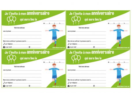 Invitations à imprimer pour anniversaire - Football - chasseOtresor