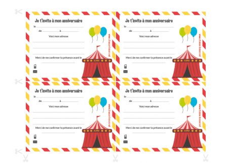 Invitations A Imprimer Pour Un Anniversaire Cirque Chasseotresor