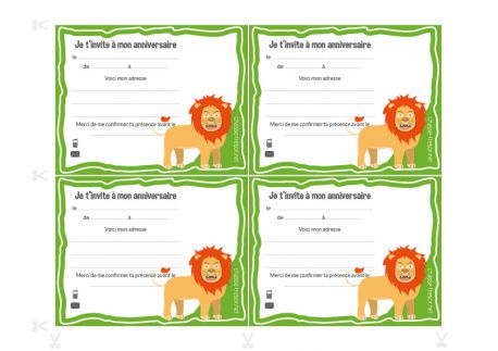 Lot 8 cartes d'invitation anniversaire enfant - Animaux de la Jungle